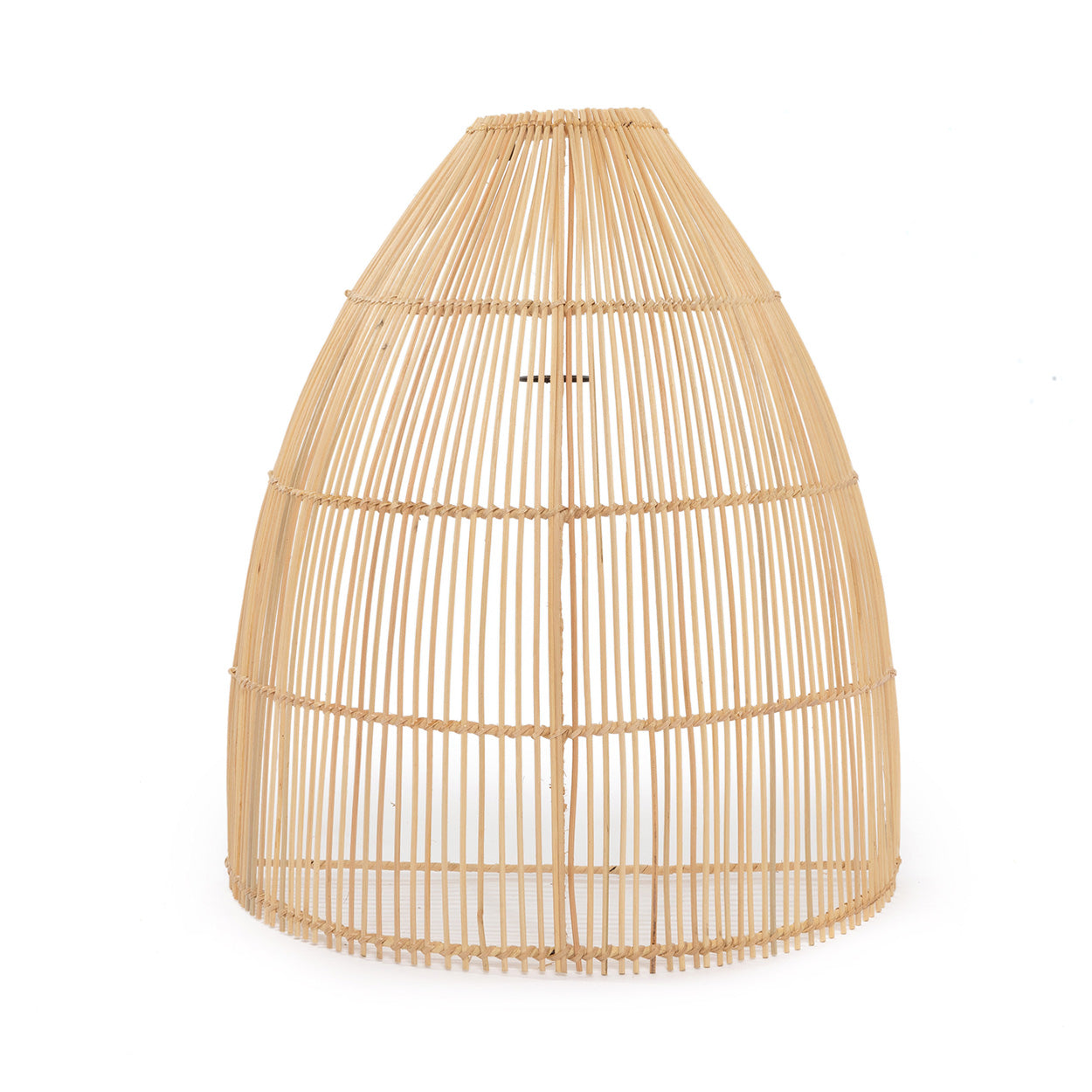 Woven rattan lampshade on a white background