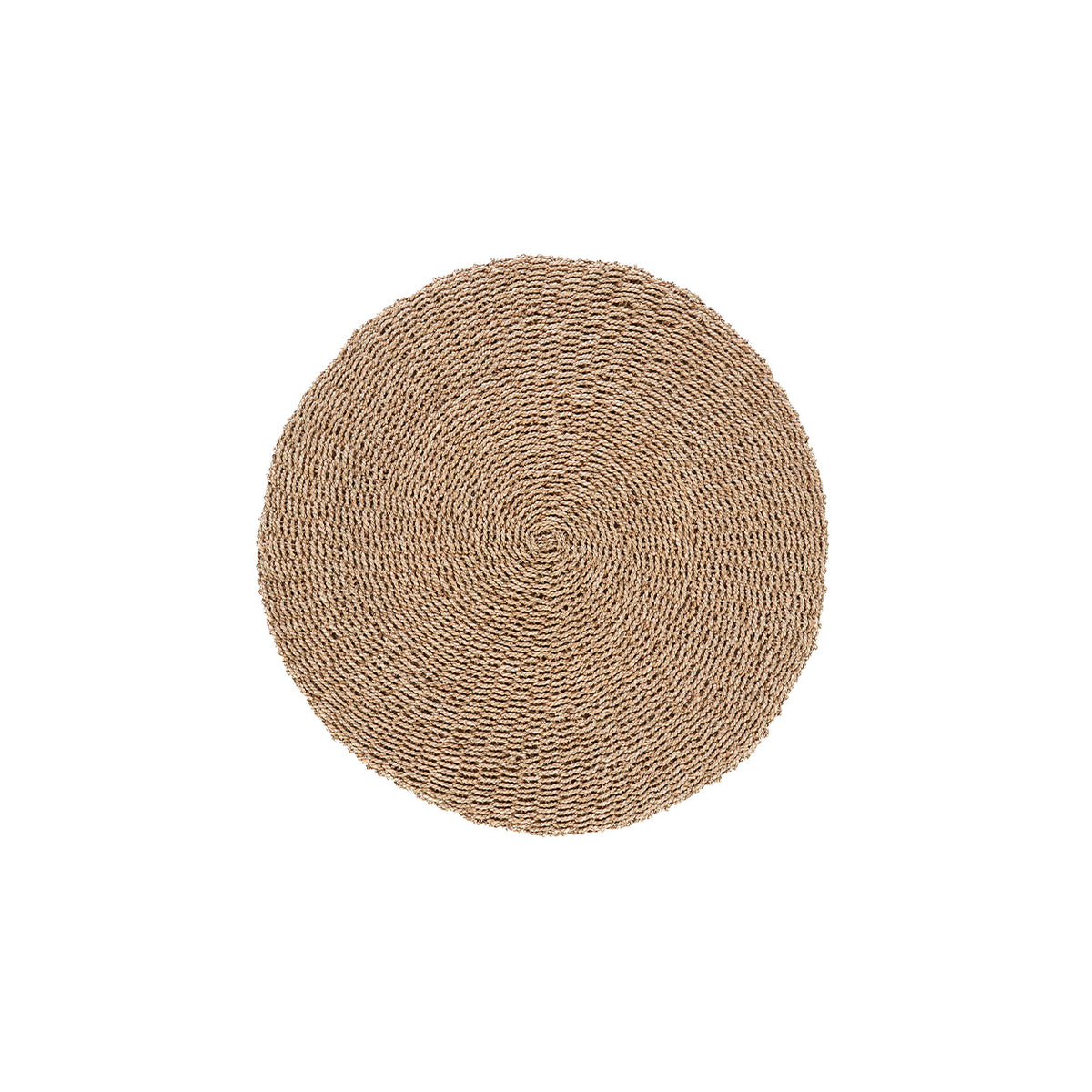 Round hand woven round rug on a white background